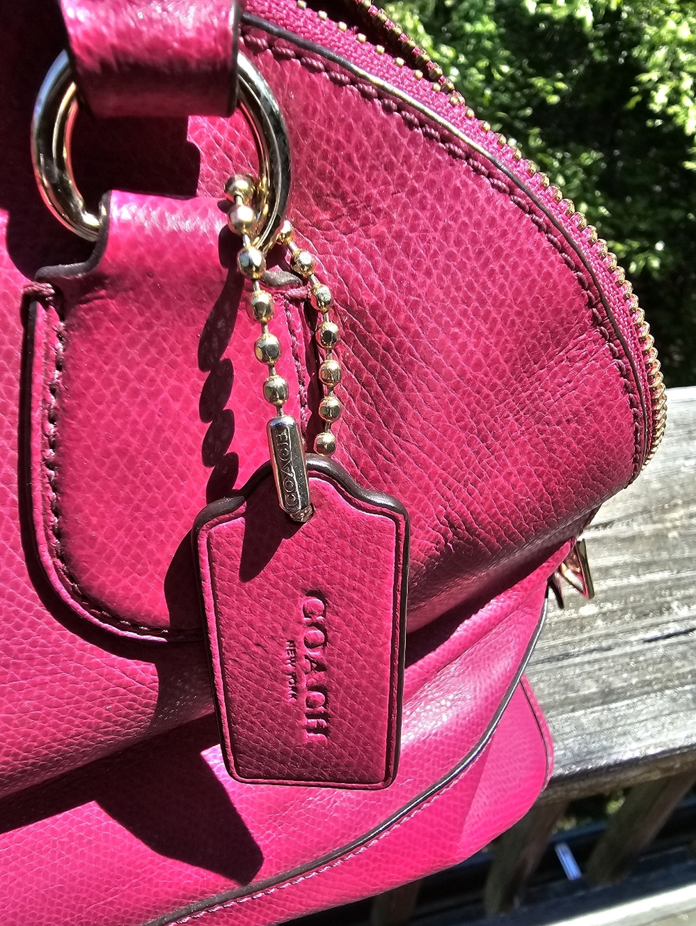Coach Magenta Pebbled Leather Satchel Purse | Top Handle | Gold Hardware - Picture 15 of 16